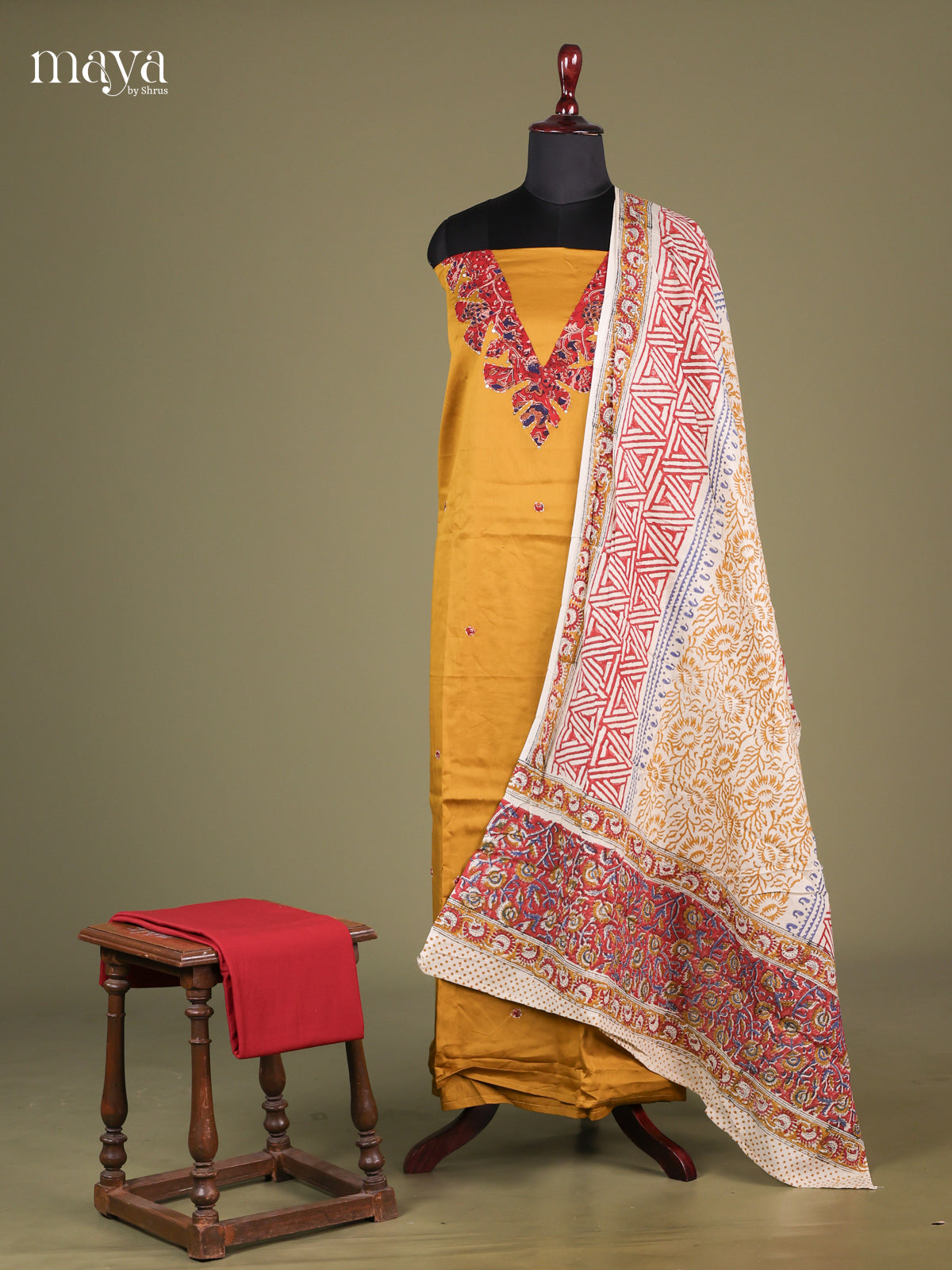 Mustard & Red - Cotton salwar Unstitched