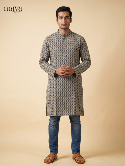 Elegant Grey block Readymade Mens long Kurta