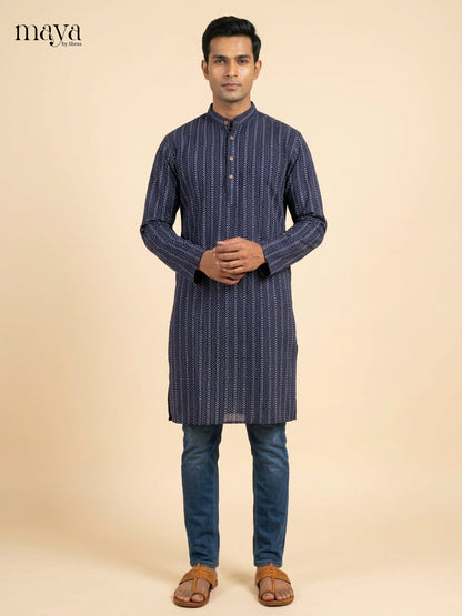 Stunning Blue stripes pattern Readymade Mens Kurta