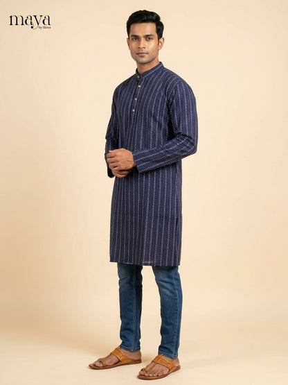 Stunning Blue stripes pattern Readymade Mens Kurta