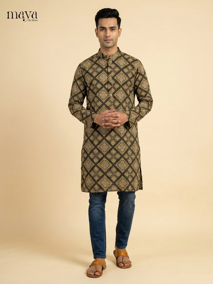 Beautiful Green diamond pattern  Readymade Mens Long Kurta