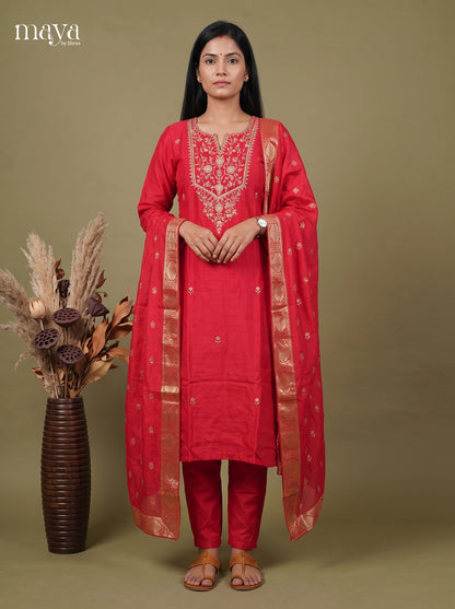 Charming Pink Ethnic Readymade 3PC Suits with pearl embroidery neck yoke