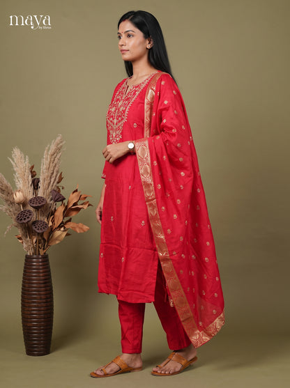 Charming Pink Ethnic Readymade 3PC Suits with pearl embroidery neck yoke