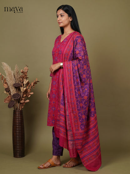 Charming Pink & Purple  Semi Patola Readymade 3PC Suits with floral print