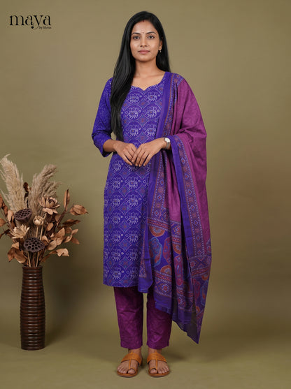 Elegant Blue & Purple  Semi Patola Readymade 3PC Suits with floral print