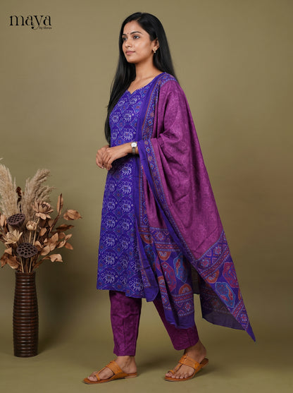 Elegant Blue & Purple  Semi Patola Readymade 3PC Suits with floral print
