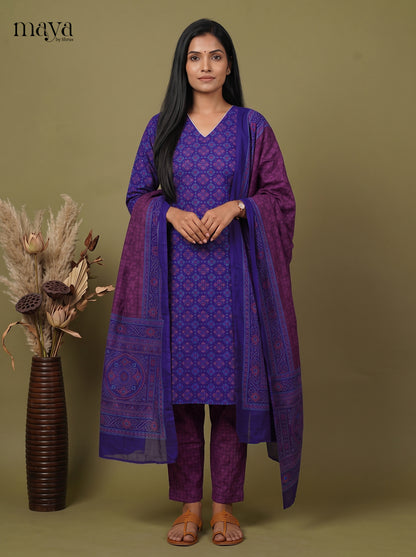 Beautiful Blue & Purple Semi Patola Readymade 3PC Suits with floral print
