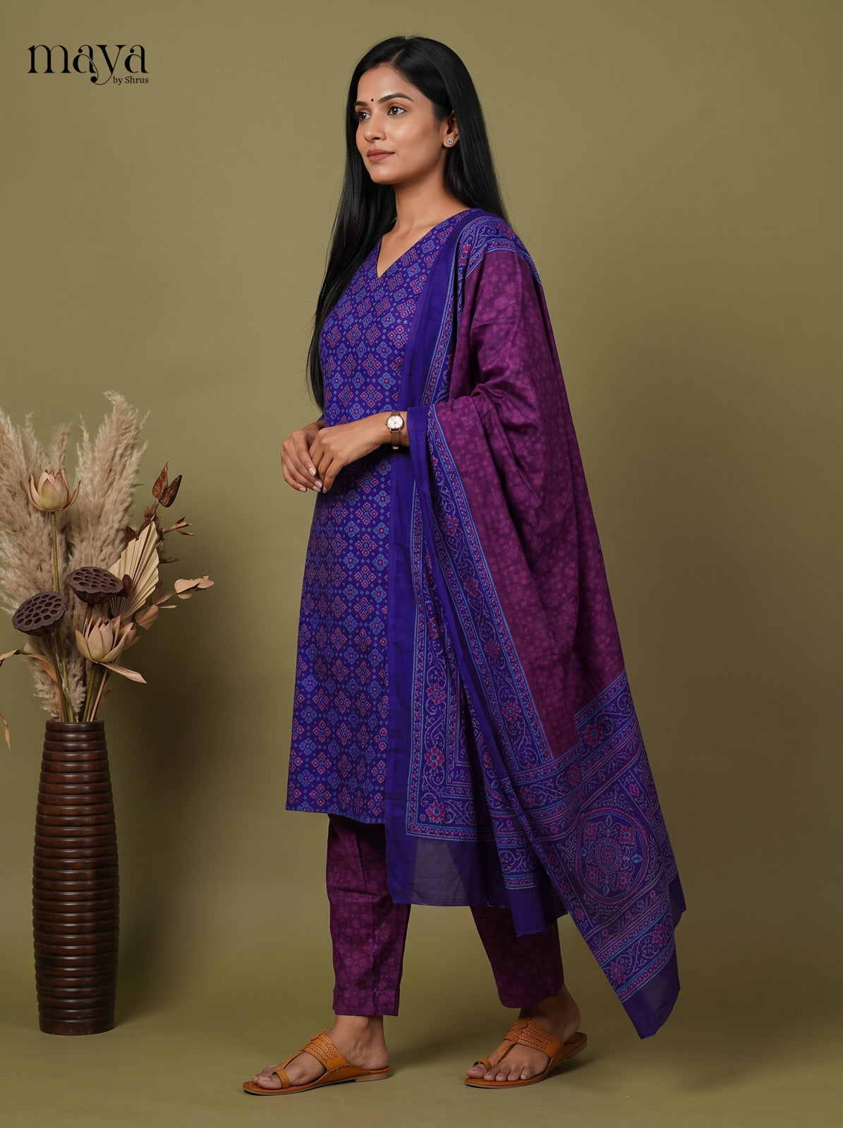 Beautiful Blue & Purple Semi Patola Readymade 3PC Suits with floral print