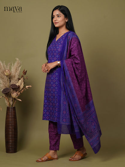 Beautiful Blue & Purple Semi Patola Readymade 3PC Suits with floral print