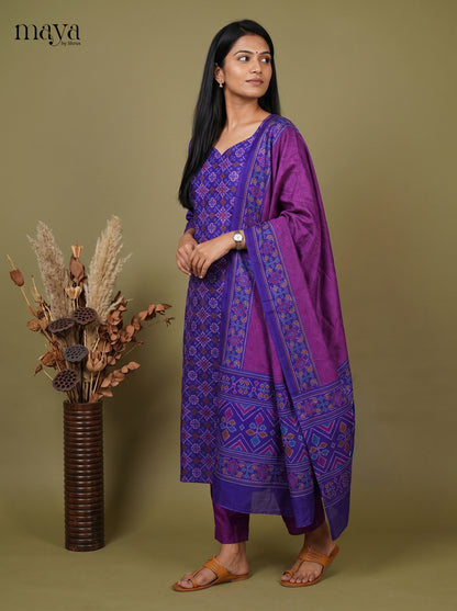 Trendy Blue Semi Patola Readymade 3PC Suits with floral print