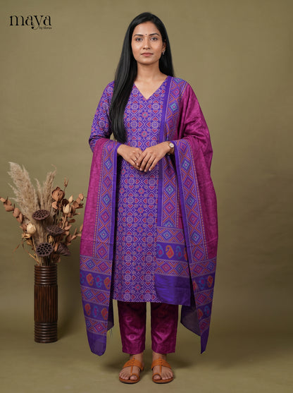 Pretty Blue & Purple Semi Patola Readymade 3PC Suits with floral print