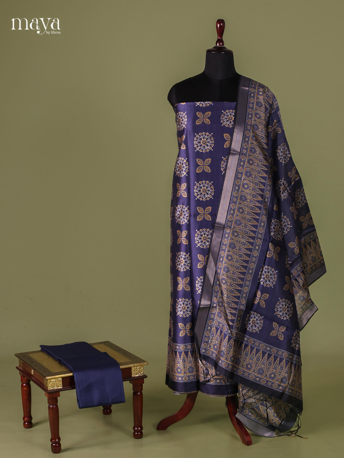 Blue - Semi Tussar Salwar unstitched